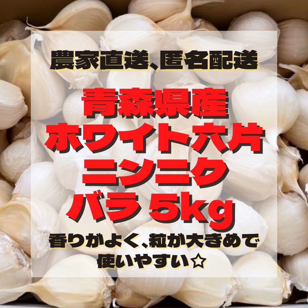 新物 令和4年度 青森県産 ホワイト六片 ニンニク にんにく 大きめ バラ 5kg_画像1