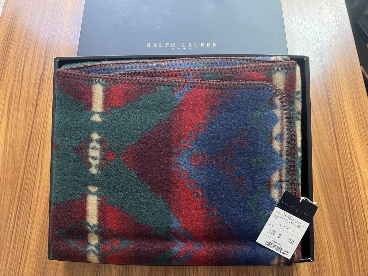 [ collectable * item ]RALPH LAUREN cotton wool neitib* Navajo style meat thickness blanket & trimming specification top class rug 