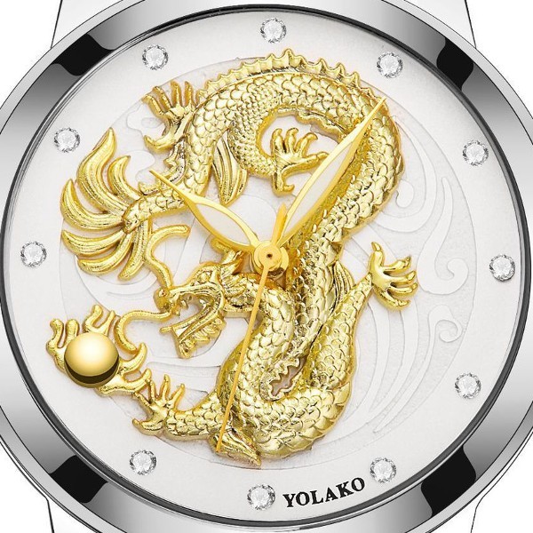i67W メンズ腕時計 ホワイト/ゴールド 3Dドラゴン 3針 アナログ クオーツ 新品 送料無料_画像2