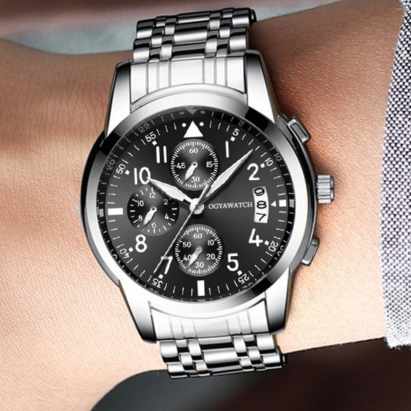 i51BK メンズ腕時計 ブラック クロノグラフ風 カレンダー付 アナログ クオーツ 新品 送料無料_画像3