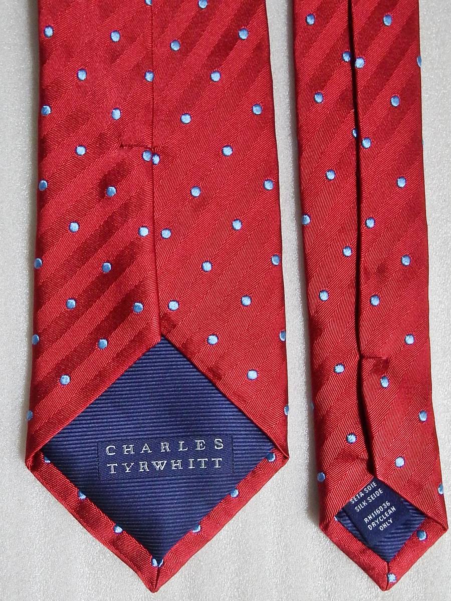 【送料無料】 良品 CHARLES TYRWHITT チャールズティアウィット 水玉 ドット シルクネクタイ レッド系_画像3