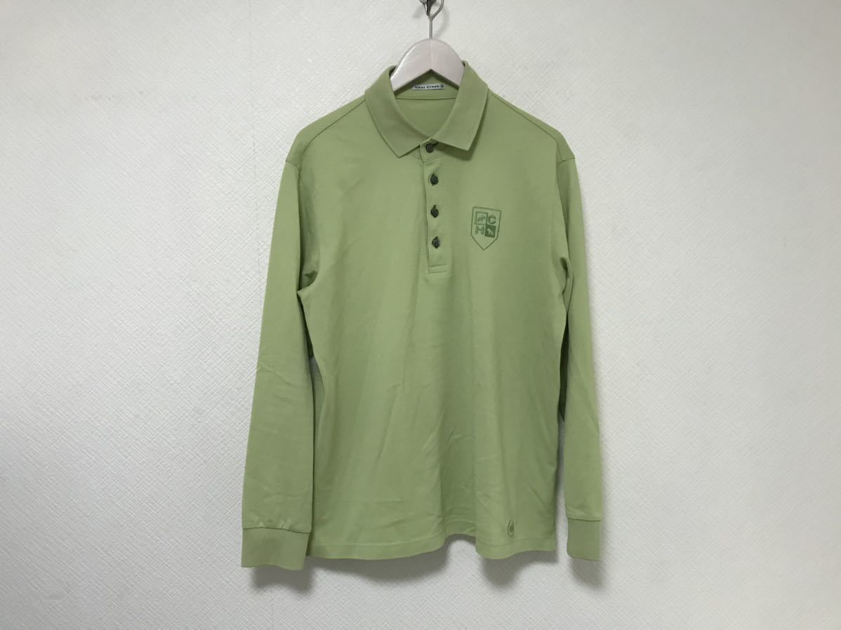 本物ヒールクリークHEALCREEKコットンデカビッグ長袖ポロシャツビジネススーツアメカジサーフメンズゴルフ2XLグリーン緑52日本製