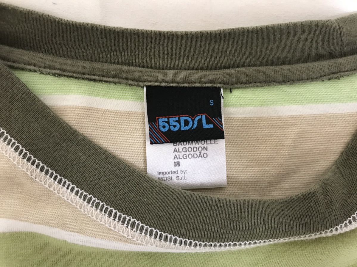 本物ディーゼルDIESEL55DSLコットンロゴプリントボーダー柄半袖Tシャツビジネススーツアメカジサーフデニムメンズグリーン緑S_画像4