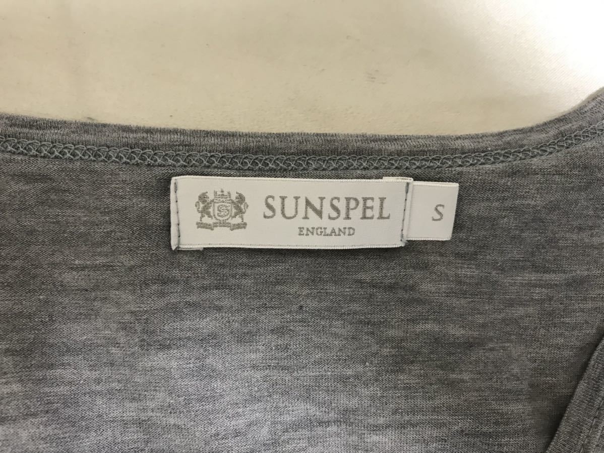 本物サンスペルSUNSPELコットンVネック無地半袖TシャツビジネススーツアメカジサーフメンズグレーSイギリス製イングランドインナー