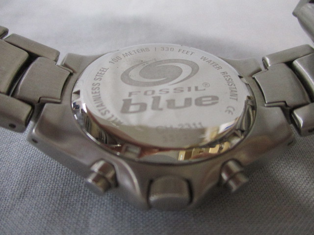 【送料無料！】FOSSIL BLUE フォッシル 腕時計 スピードウェイ クロノグラフ シルバーカラー CH-2311 電池交換済 状態良好 ケース 調節具付_画像8