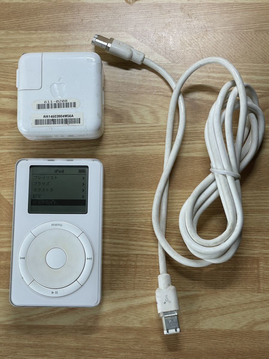 Apple 第1世代 iPod M8541 5GB + ACアダプター + IEEE1394ケーブル 中古_画像1