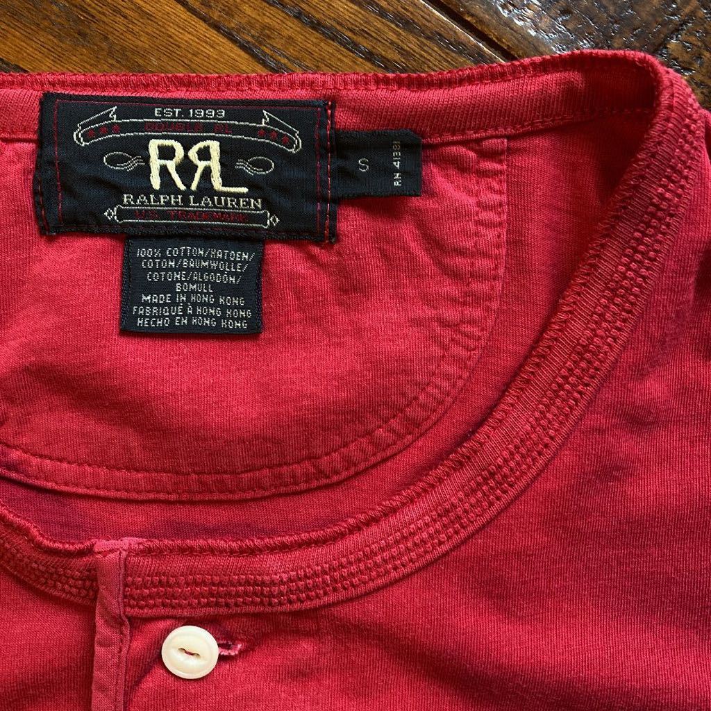 レア！90s 三つ星タグ RRL ダブルアールエル ラルフローレン ヘンリーネック 長袖カットソー 長袖Tシャツ ロンT レッド 赤 ビンテージ 古着