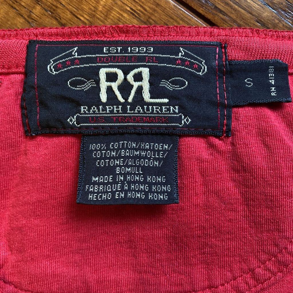 レア！90s 三つ星タグ RRL ダブルアールエル ラルフローレン ヘンリーネック 長袖カットソー 長袖Tシャツ ロンT レッド 赤 ビンテージ 古着