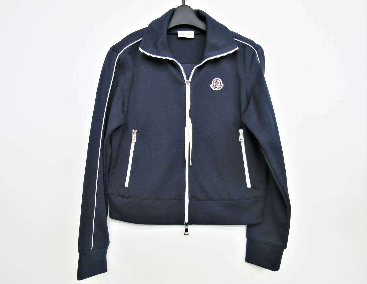 良品 モンクレール MONCLER ジャージ スエット ジップアップ カーディガン レディース ｓサイズ ネイビー ロゴ ダブルジップ_画像1