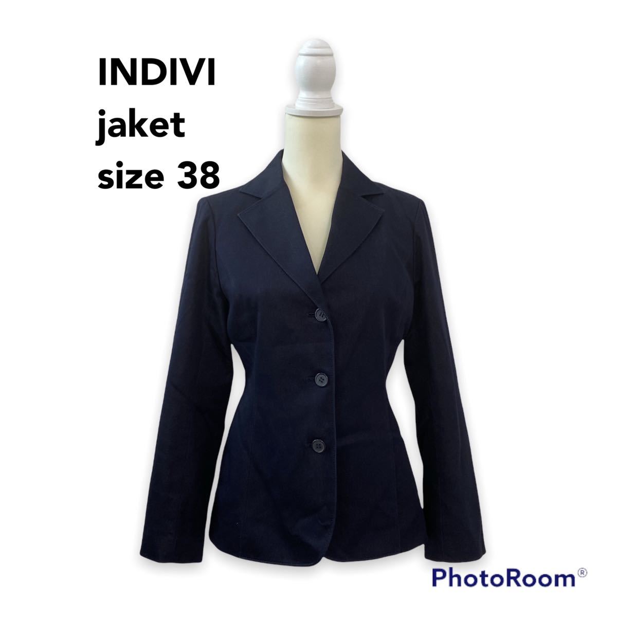 インディヴィ　テーラードジャケット　スーツジャケット　デニム調　Mサイズ相当　INDIVI_画像1