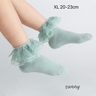 0550XL-2【1足組】レース ミントグリーン フリル 靴下 キッズソックス