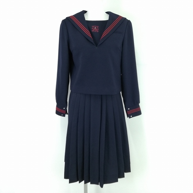 1円 セーラー服 スカート 上下2点セット 冬物 長袖 赤3本線 女子 1円 セーラー服 スカート 上下2点セット 冬物 長袖 赤3本線 女子