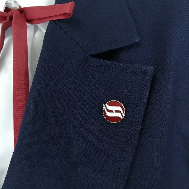 1円 ブレザー スカート 紐タイ 等 上下4点セット 冬物 長袖 女子 学生服 中学 高校 紺 制服 中古 ランクC EY7065_画像4