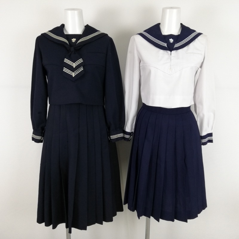 1円 セーラー服 スカート 上下4点セット 中間服 長袖 白3本線 1円 セーラー服 スカート 上下4点セット 中間服 長袖 白3本線