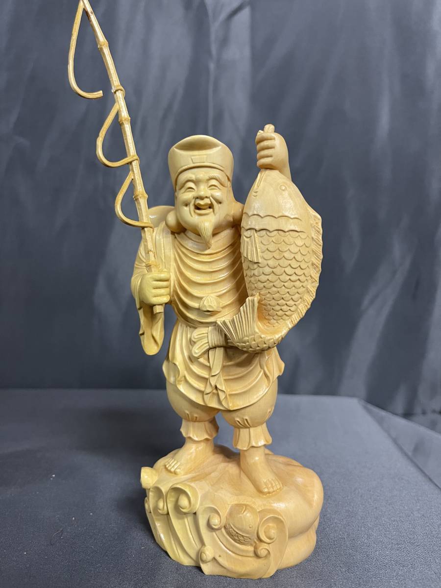 仏教工芸品 総柘植製 井波彫刻 極上彫 木彫仏像 福神 恵比寿大黒像一式