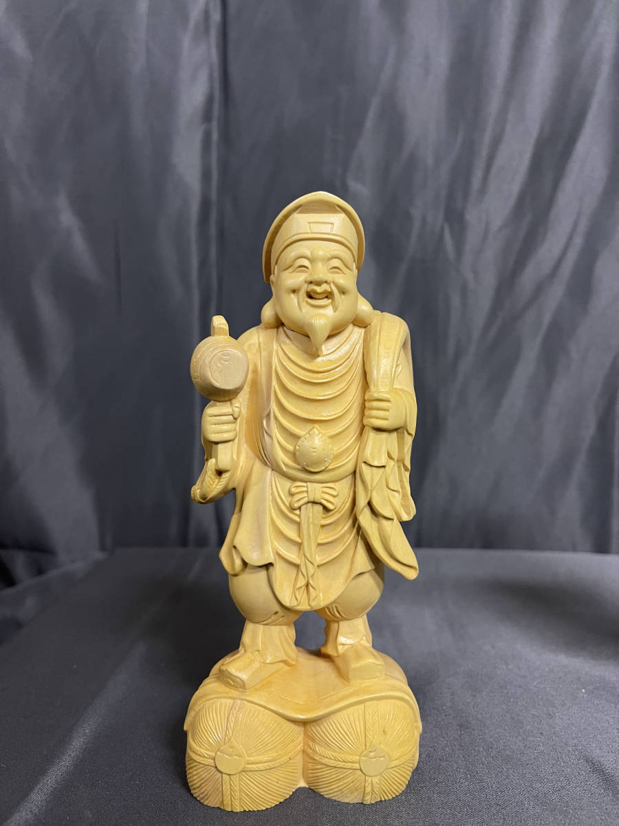 仏教工芸品 総柘植製 井波彫刻 極上彫 木彫仏像 福神 恵比寿大黒像一式