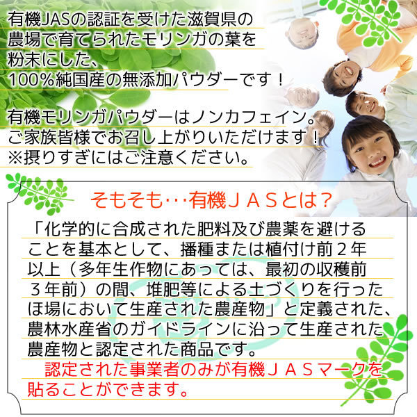 滋賀県産 有機 モリンガパウダー100g (粉末 青汁 国産 オーガニック 無農薬 メール便 送料無料) セール特売品_画像6