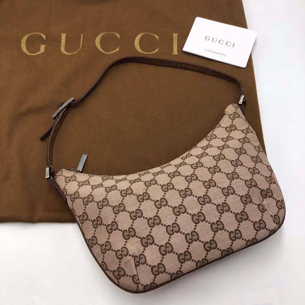 1円極美品 GUCCI アクセサリーポーチ GG クロワッサン キャンバス