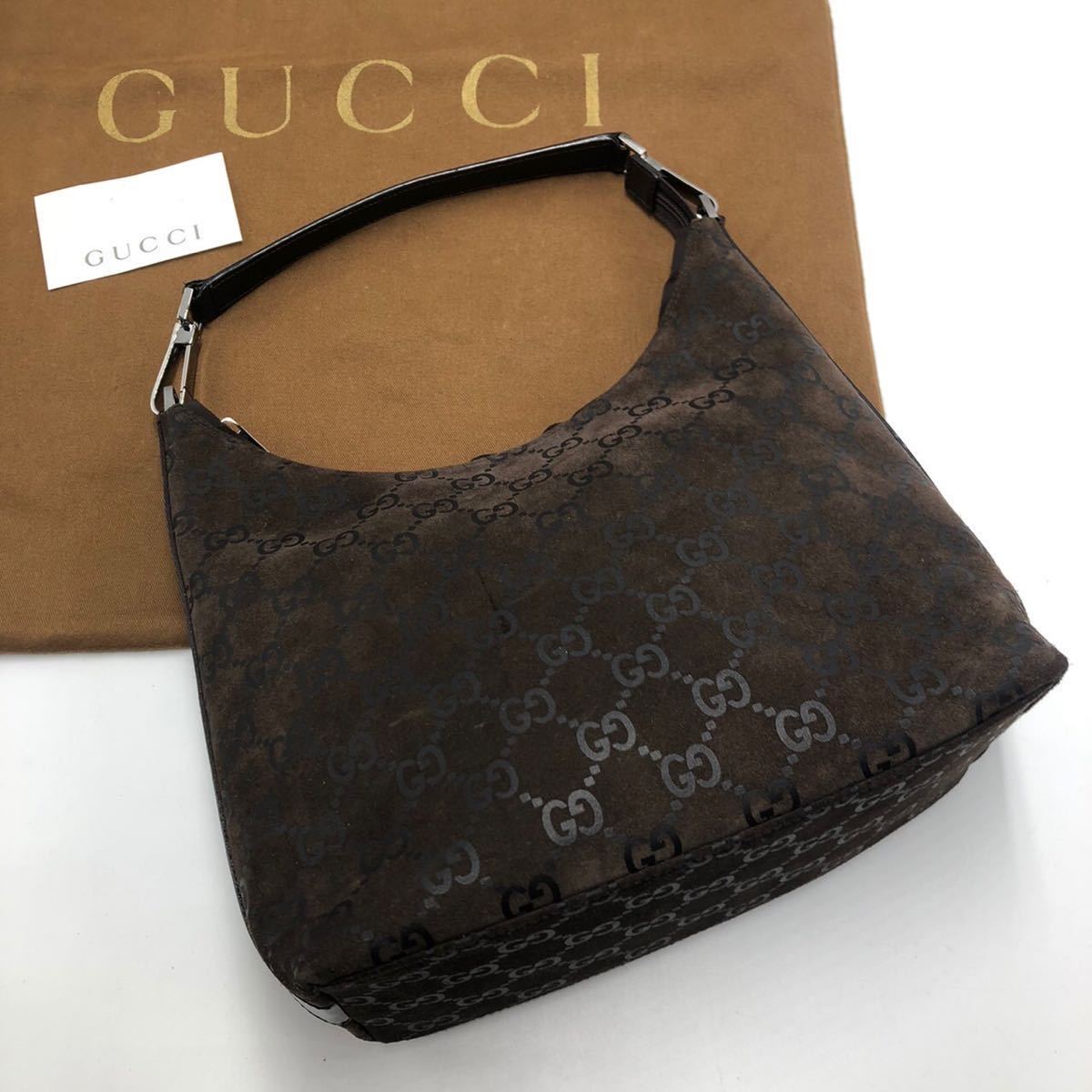 1円【極美品】 GUCCI ハンドバッグ GG スエード レザー シルバー金具