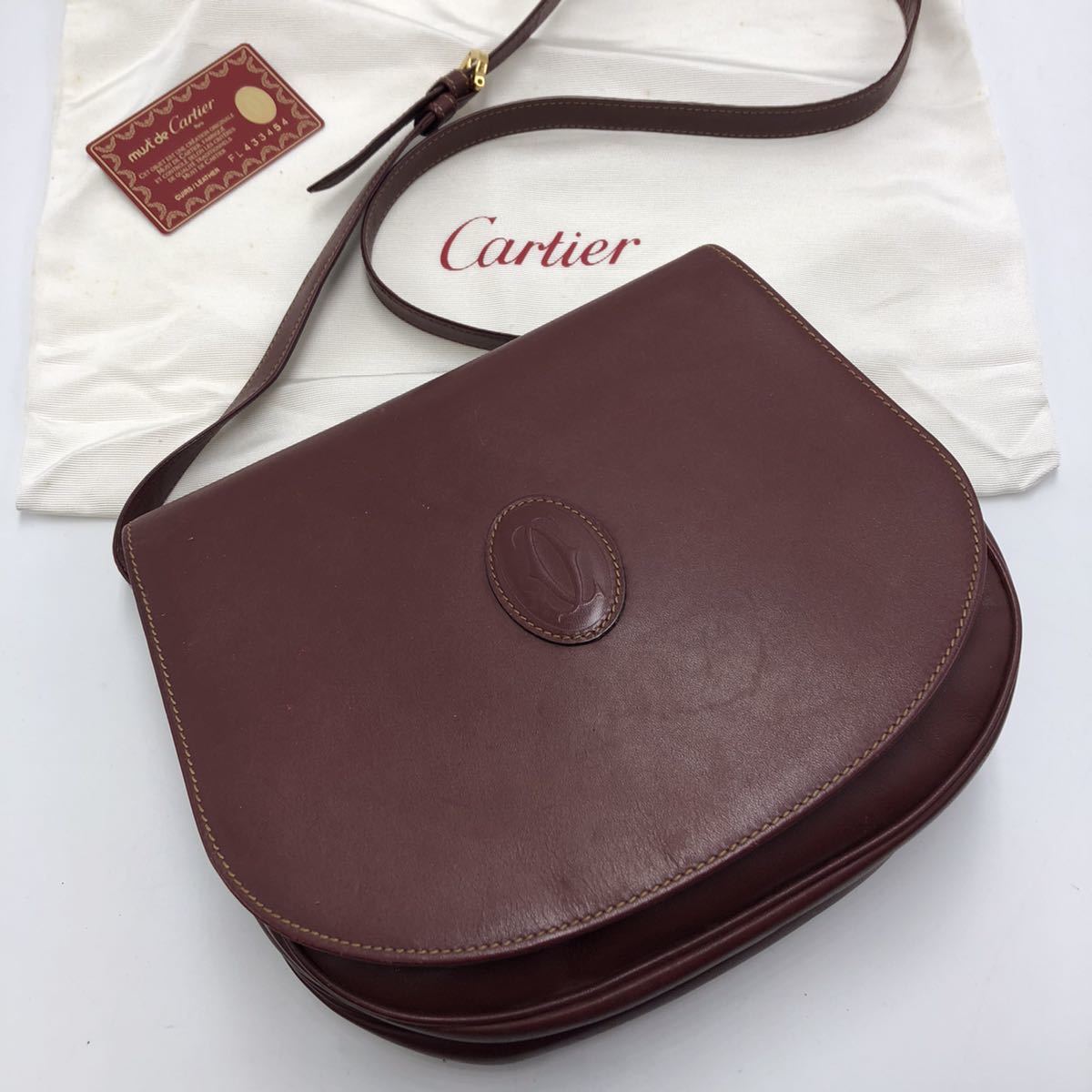 1円【極美品・希少】 Cartier 丸型 ショルダーバッグ マストライン