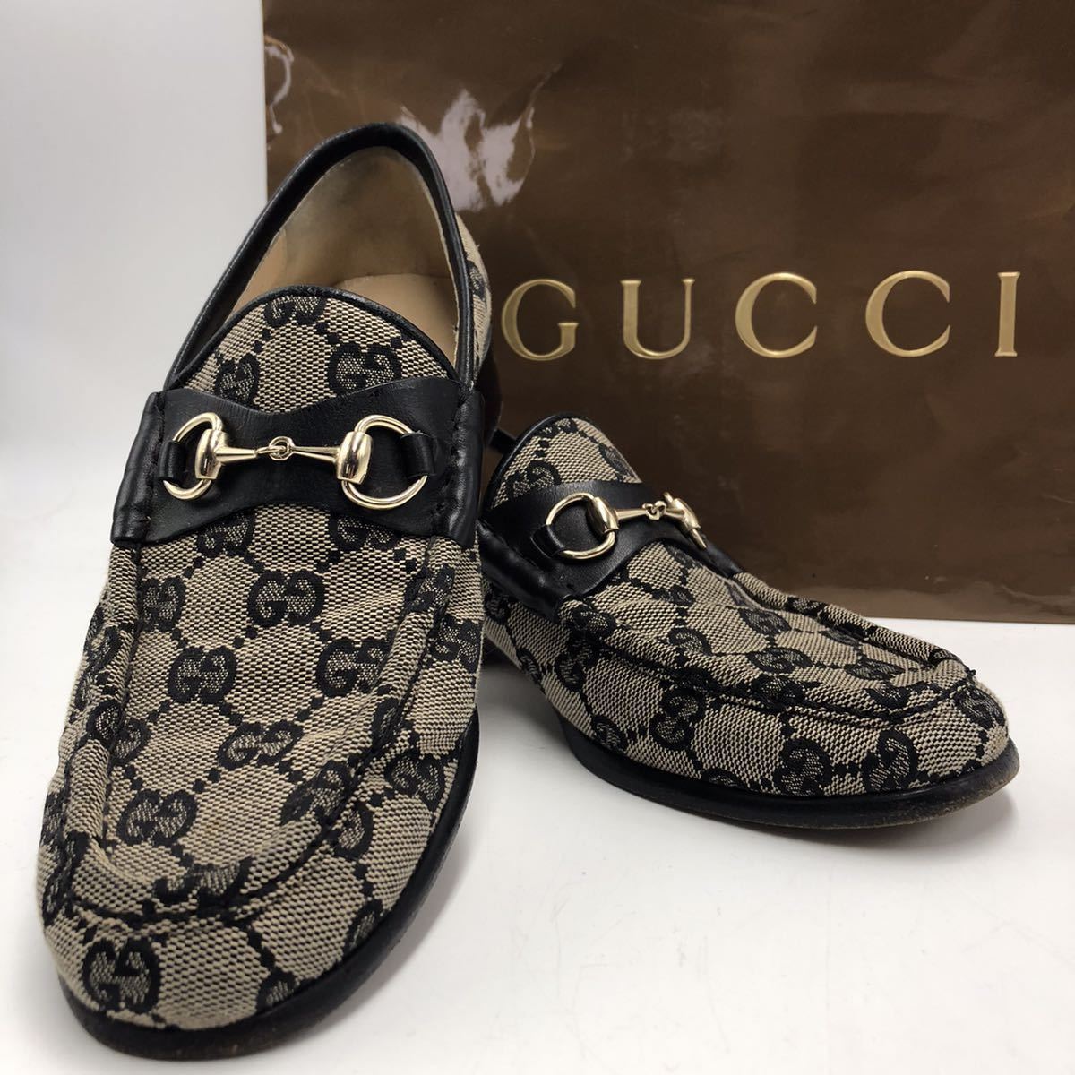 1円【極美品】 GUCCI パンプス GG キャンバス レザー ホースビット