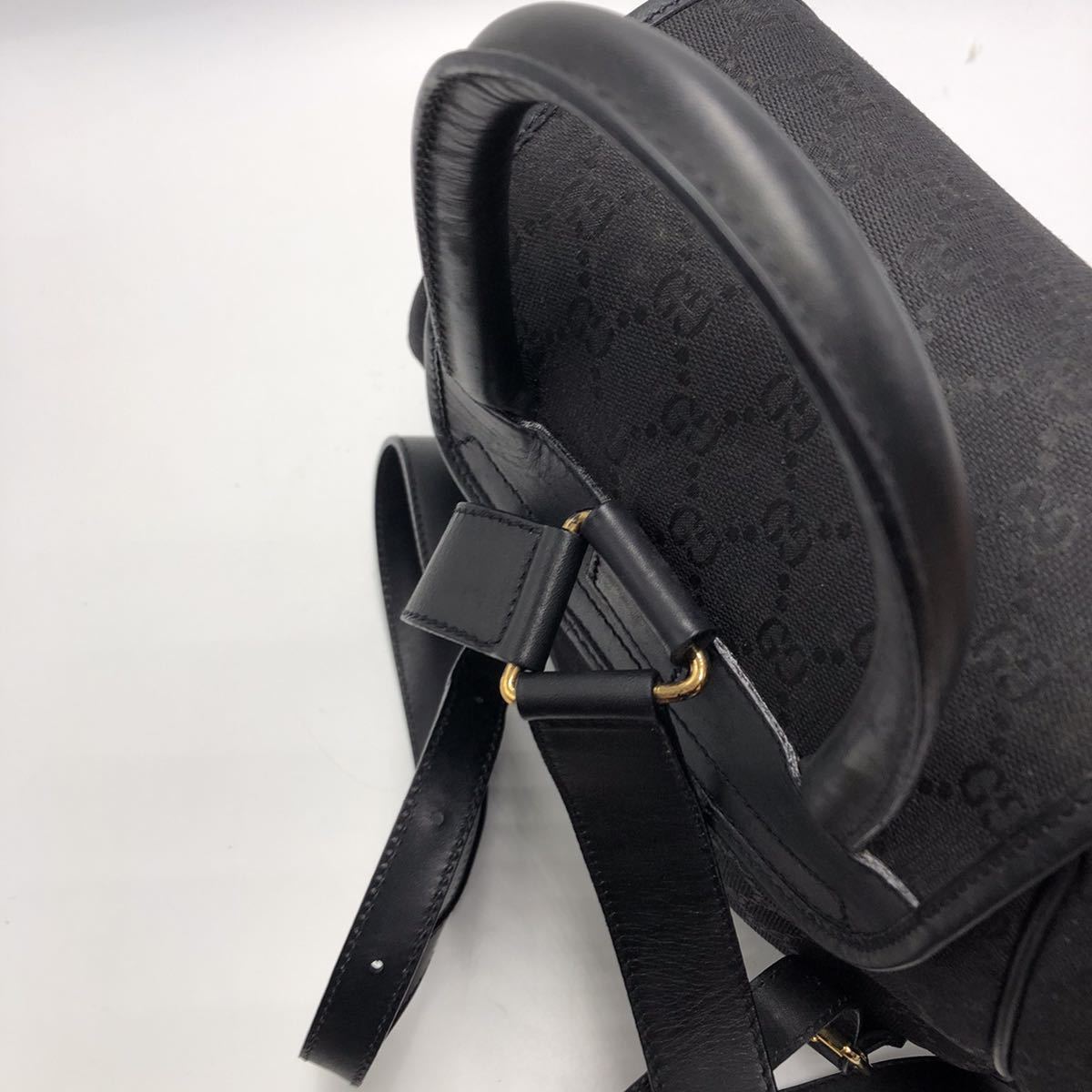 1円【極美品・超希少】 GUCCI リュック GG柄 巾着 キャンバス レザー グッチ バックパック ショルダー ブラック 2058 鍵付き ゴールド金具_画像8