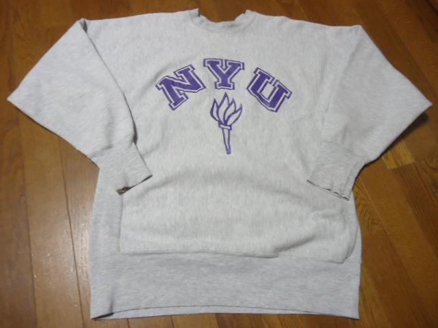 XL/ビンテージ/90s/USA/チャンピオンChampion/リバースウィーブ/トレーナー/スウェット/NYU/ニューヨーク大学/刺繍タグ/トリコ/グレー