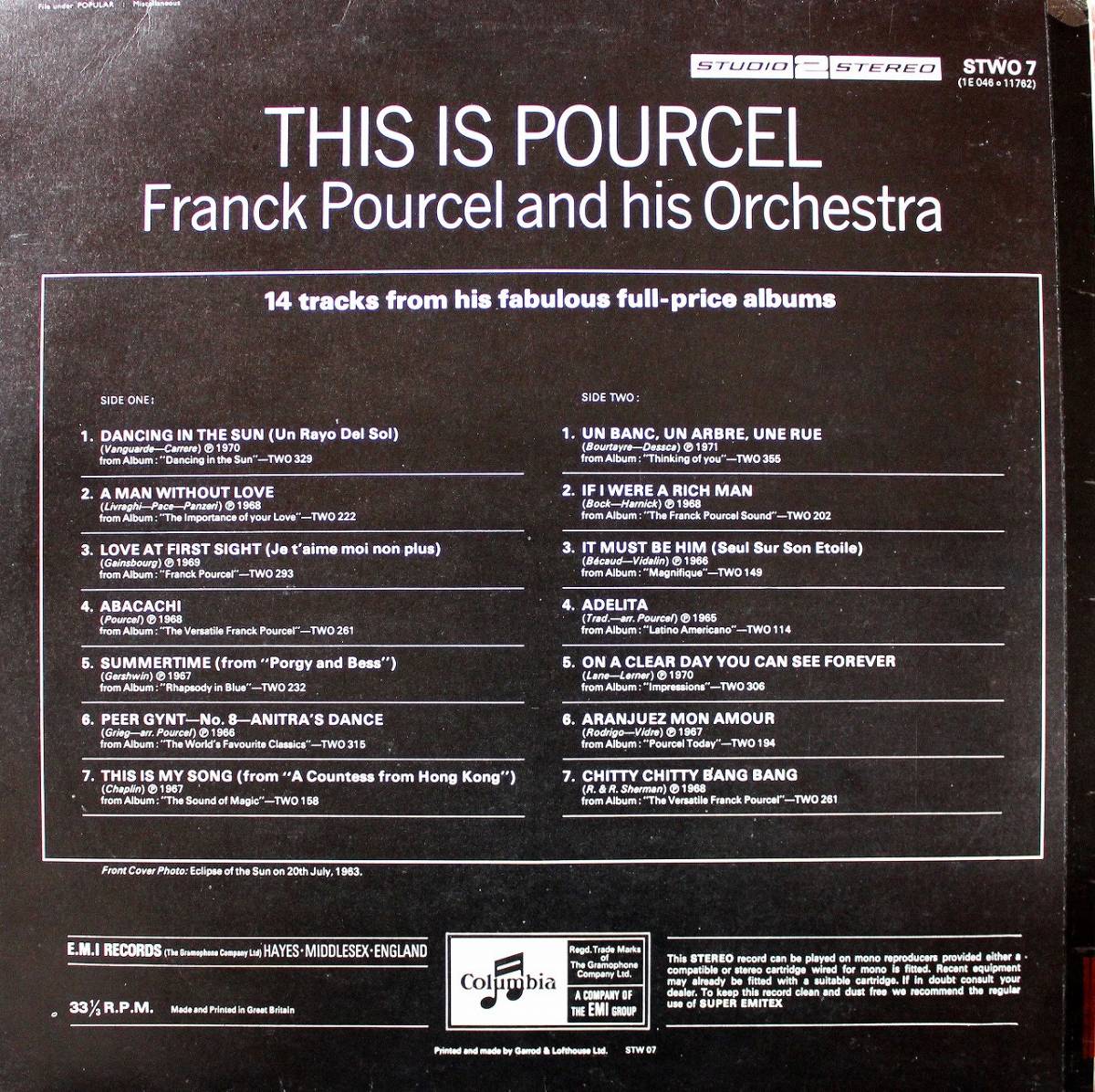 ★★★【英国盤・STUDIOシリーズ／美品LP】FRANCK POURCEL フランク・プゥルセル-①★★★_画像2