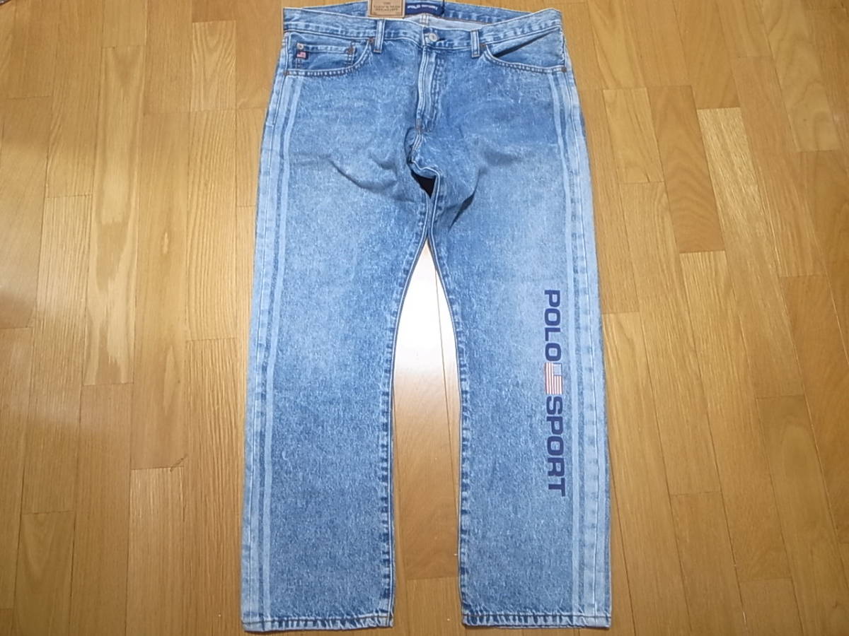 【送料無料 即決】 POLO SPORT RALPH LAUREN 復刻ポロスポーツ ラルフローレンVARICK SLIM STRAIGHT JEANS 36x30 ロゴLOGO デニム ジーンズ