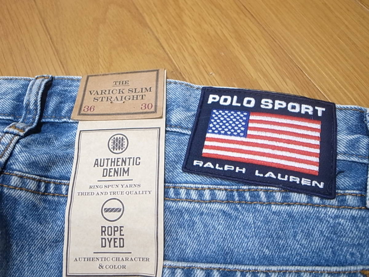 【送料無料 即決】 POLO SPORT RALPH LAUREN 復刻ポロスポーツ ラルフローレンVARICK SLIM STRAIGHT JEANS 36x30 ロゴLOGO デニム ジーンズ