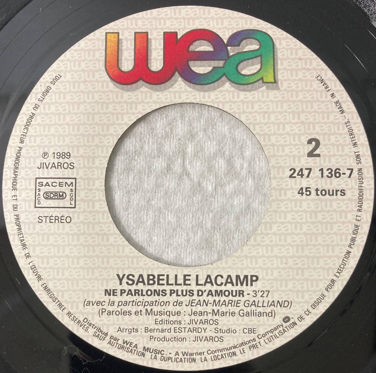 イザベル・ラカン (Ysabelle Lacamp) Je t'aime,je t'aime…gros comme un H.L.M. / Ne parlons plus d'amour 仏盤EP WEA 247136-7_画像6