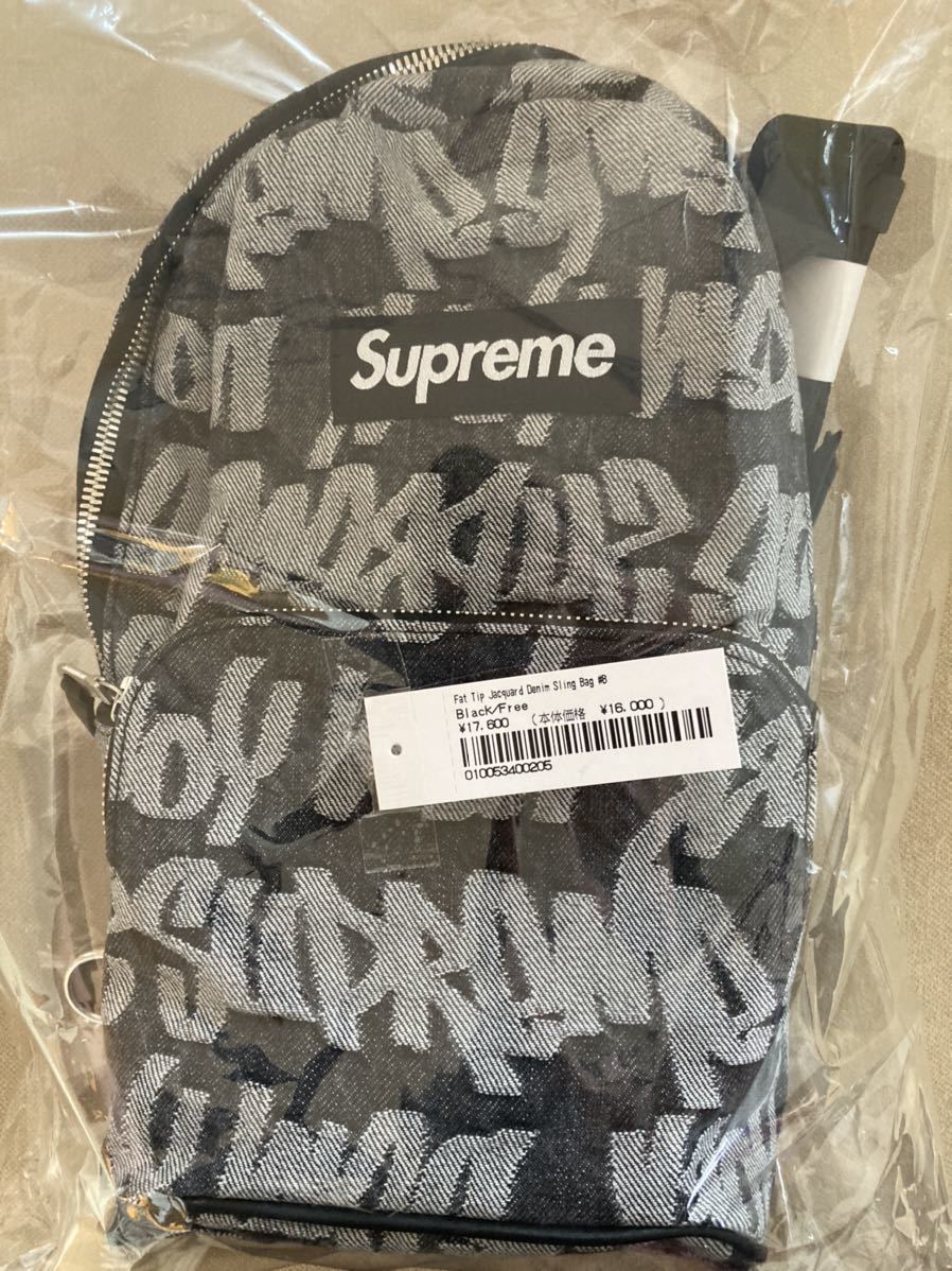 送料無料 新品 Supreme Fat Tip Jacquard Denim Sling Bag Black