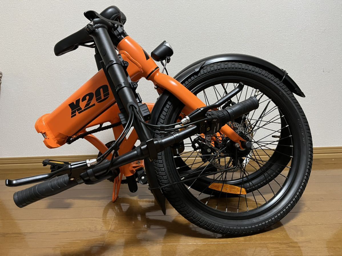 折りたたみ式電動自転車 PYKES PEAK X20 マットオレンジ 自転車用折り畳み式 ブレードタイプ 鍵 ロック付き 