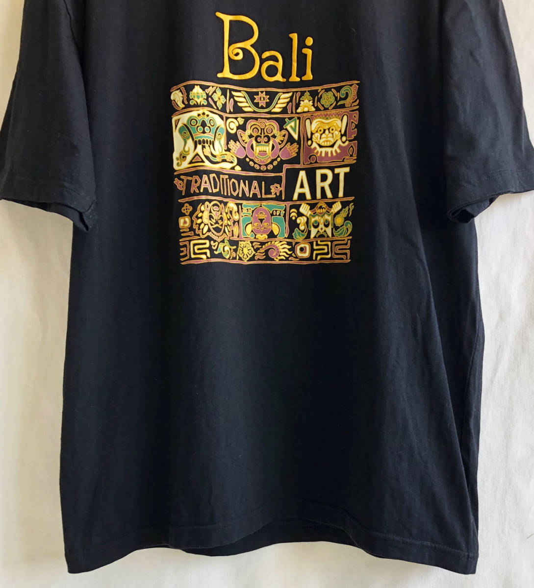 [80\'s Vintage / Бали meido]BALI TRADITIONAL ART футболка / черный /XL/ большой размер / pop искусство / этнический / очень редкий (om-225-2l)