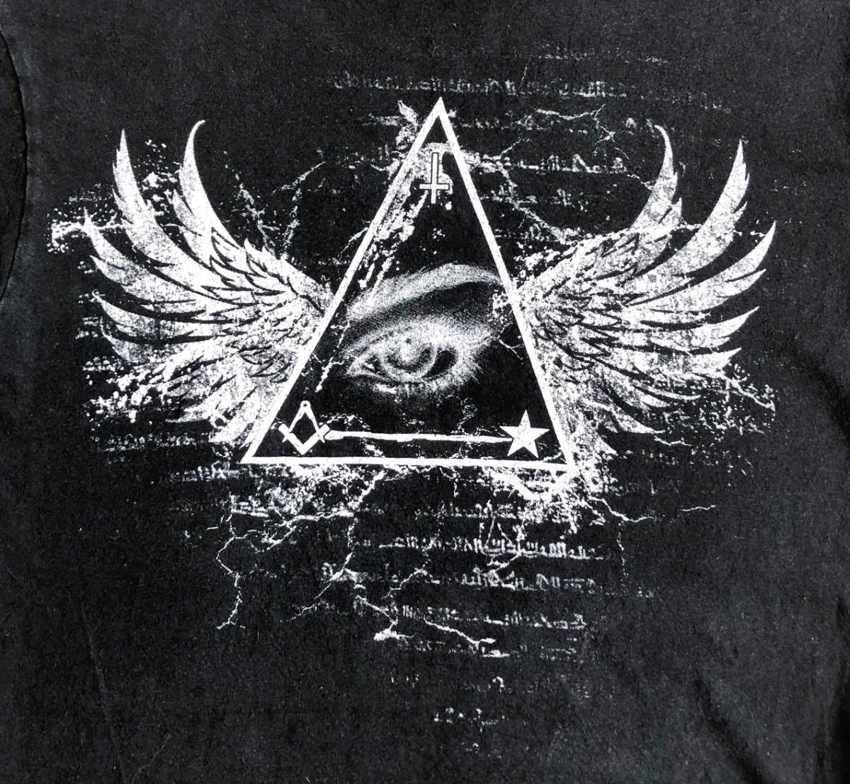 [ America buying attaching / 90\' Vintage ] Freemason pop art T-shirt /M/ black / ho rus. eyes / secret society / Illuminati / ultra rare (om-225-4e)
