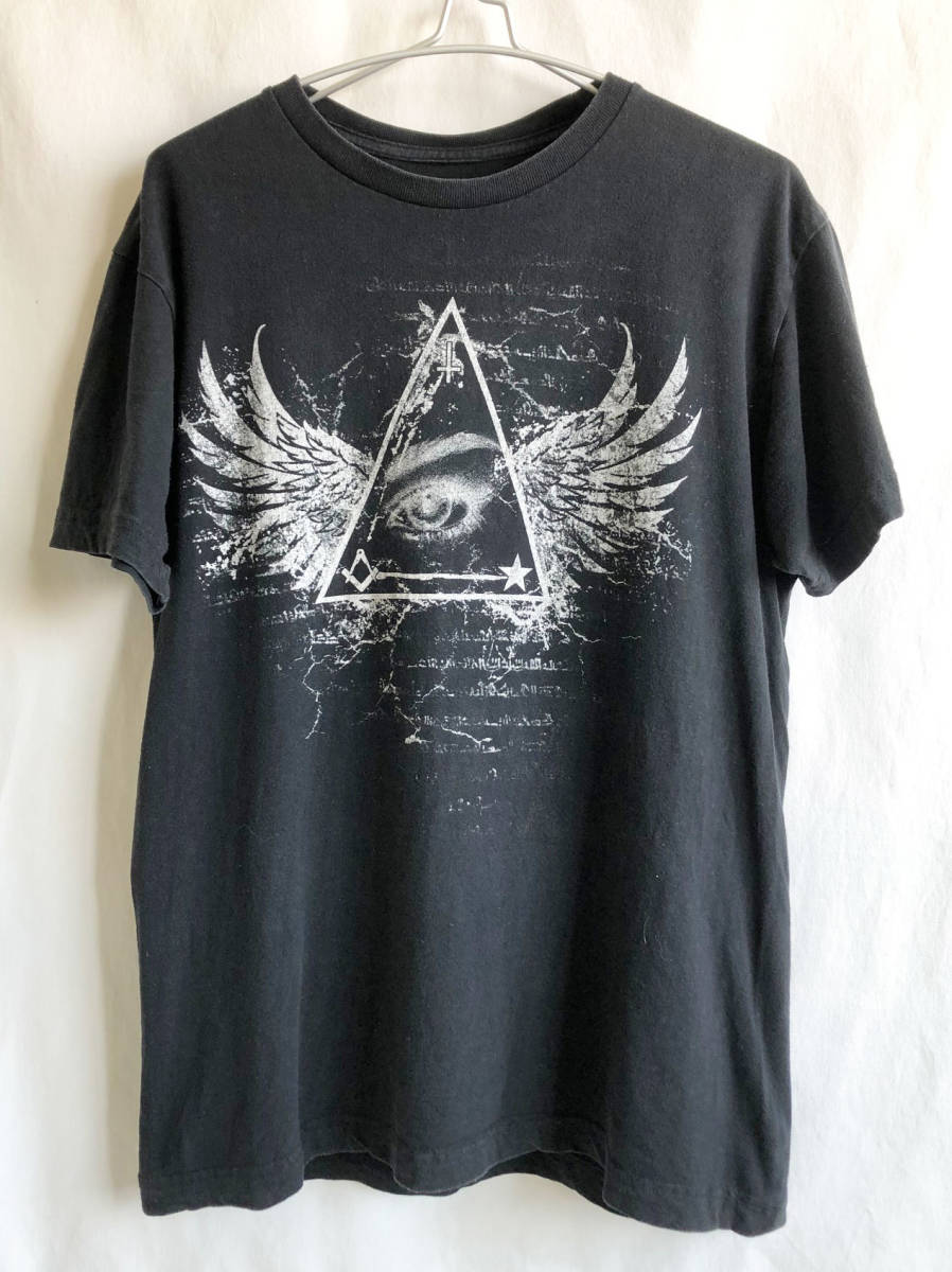 [ America buying attaching / 90\' Vintage ] Freemason pop art T-shirt /M/ black / ho rus. eyes / secret society / Illuminati / ultra rare (om-225-4e)