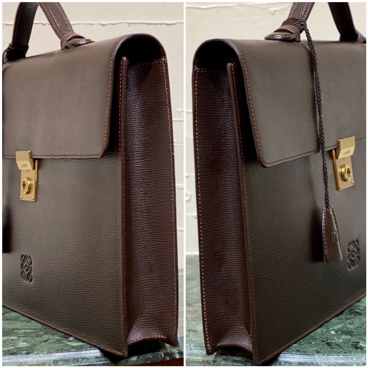 VINTAGE LOEWE 型押しレザー 2WAYビジネスバッグ ハンドバッグ ショルダーバッグ ブラウンヴィンテージバッグ オールドロエベ