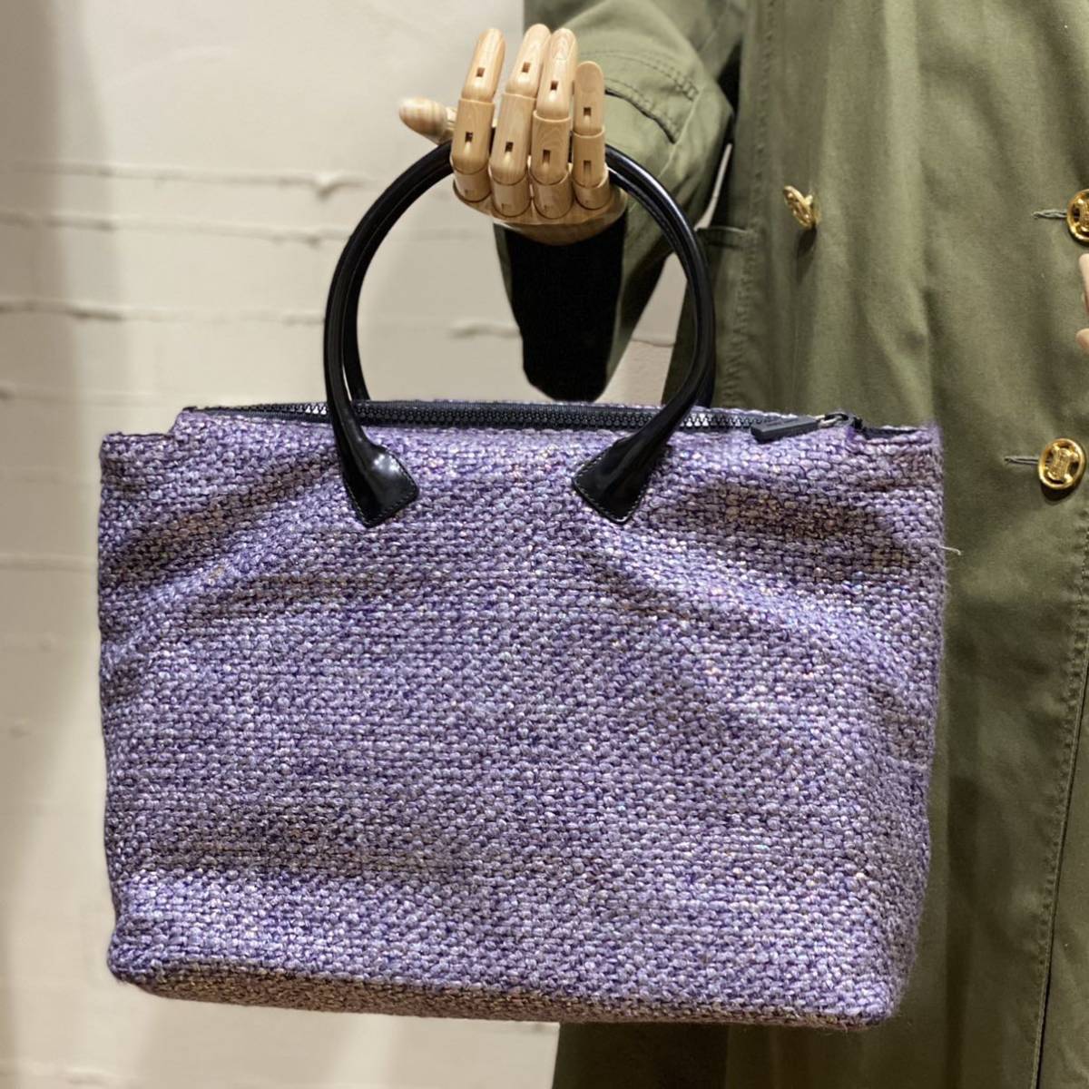 希少モデル VINTAGE miumiu ツイード×エナメルレザー ハンドバッグ 紫