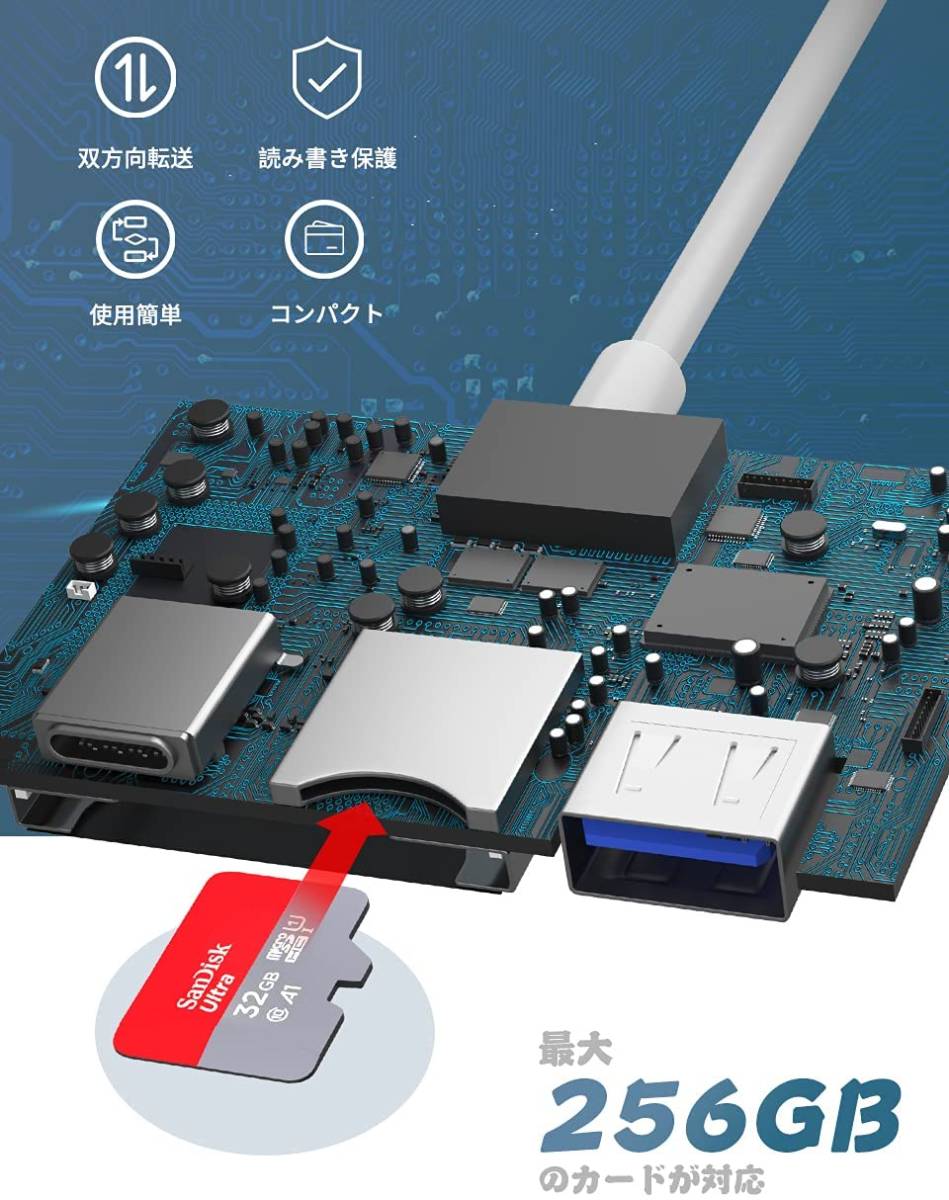 4in1 SDカードリーダー 4in1 USB OTGカメラアダプタ SD TFカードリーダー 写真 ビデオ キーボード 双方向 高速データ転送（IOS用）