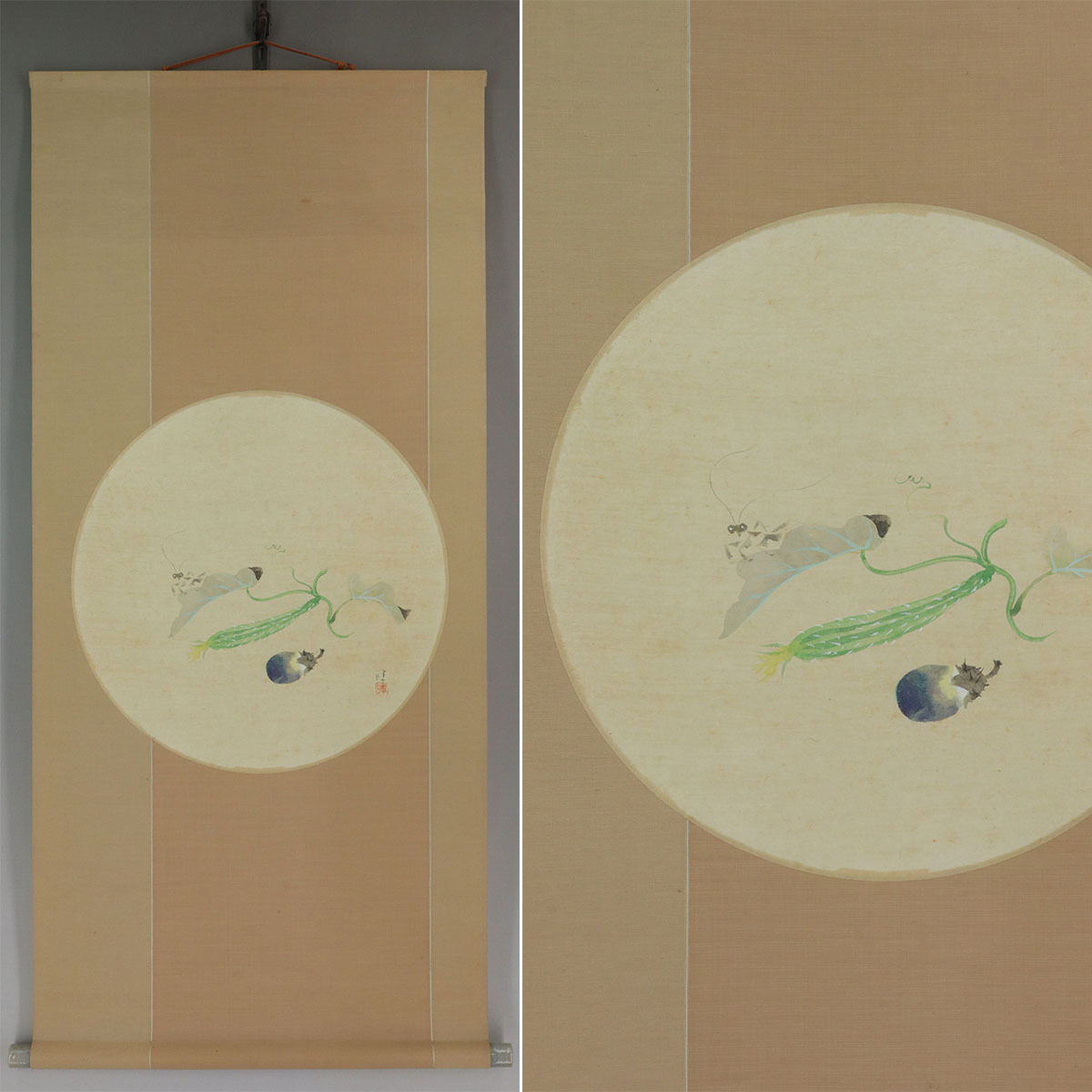 希少【真作】八木暉【野菜図】◇紙本◇共箱◇掛軸 u04008 希少【真作】八木暉【野菜図】◇紙本◇共箱◇掛軸 u04008