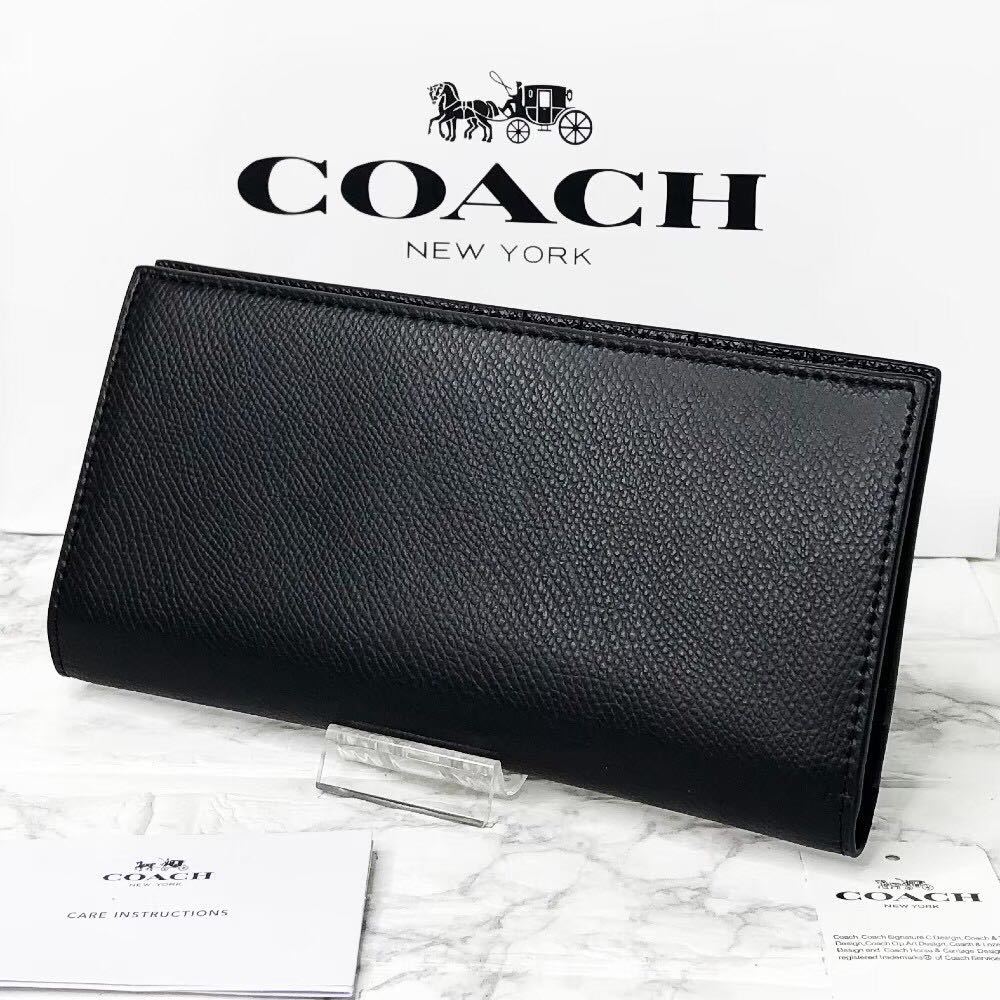 COACH クロスグレインレザー 二つ折り財布（ファスナー：革）