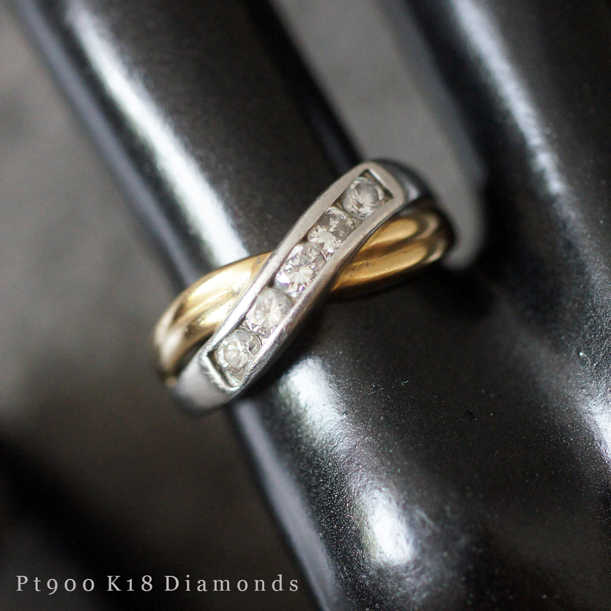 K18 YG Pt 900 0.51ct one character natural diamond Vintage ring 13 number 5.3g lady's ring accessory 750 platinum Gold 