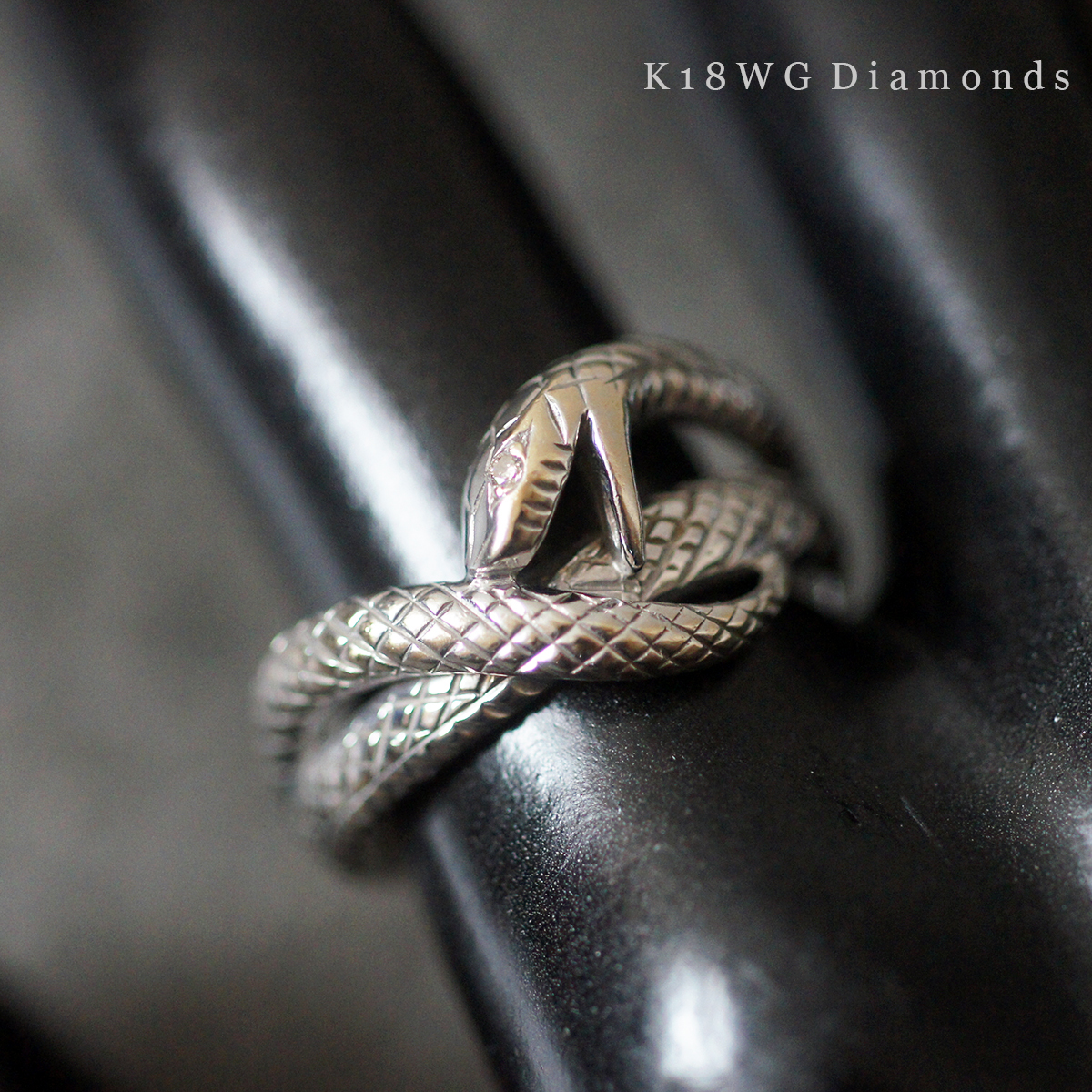 K18 WG natural diamond Sune -kte The Yinling g5.2g 15 number men's lady's jewelry white gold gold . snake .. better fortune 