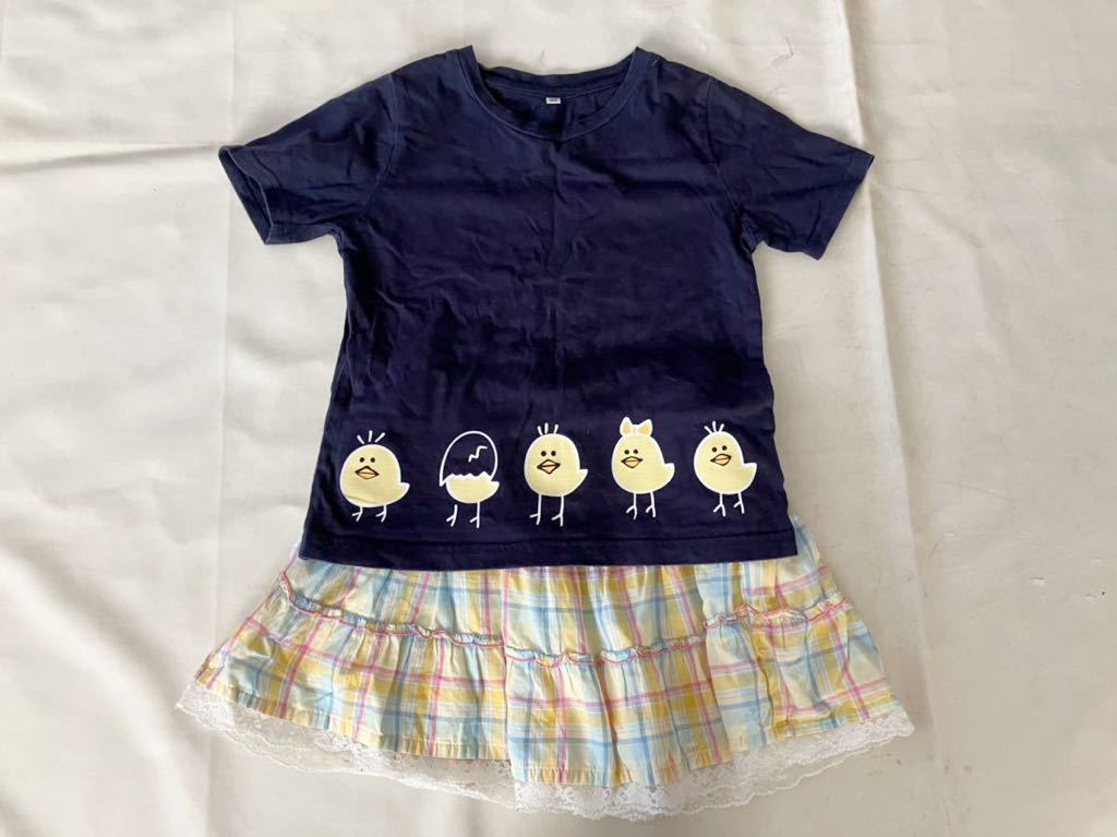 キッズ ガールズ 可愛い 半袖 Tシャツ フレアースカート 2枚セット 中古 120サイズ 子供服 女の子 夏服_画像1