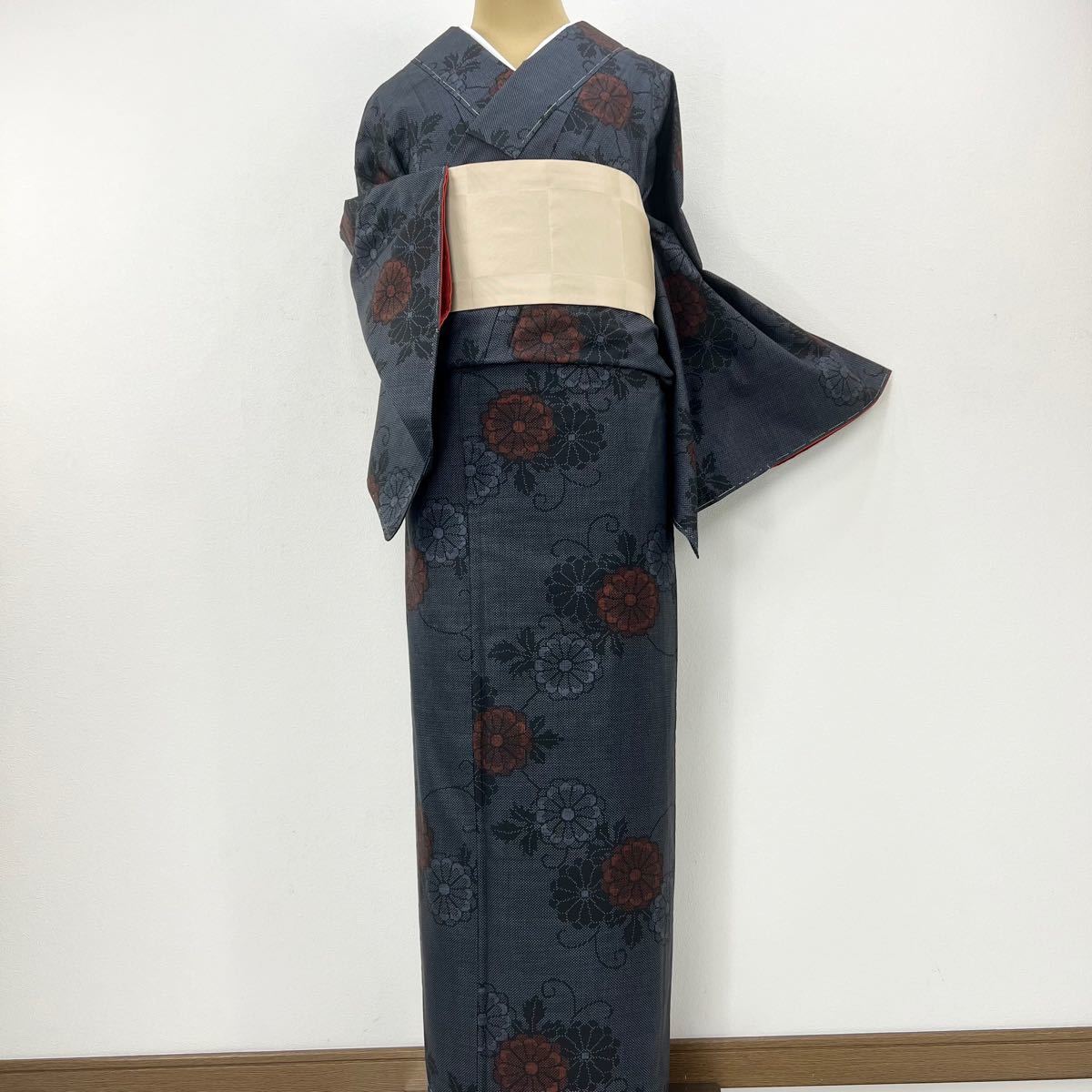 正絹【花唐草】未使用品 本場大島紬 一元式 小紋 袷b629|PayPayフリマ