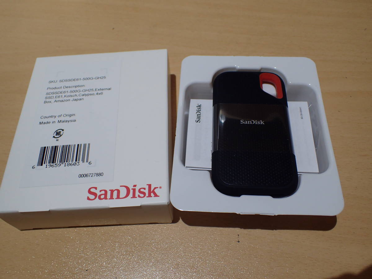 SanDisk サンディスク ポータブルSSD 500GB SDSSDE61-500G-GH25 外付けSSD 未使用