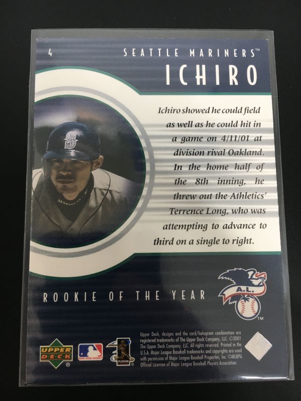 2001 Upper Deck #4 Rookie of the Year Ichiro Rookie イチロー ルーキー カード MLB Seattle Mariners 鈴木一郎 検:大谷翔平 Ohtani_画像2