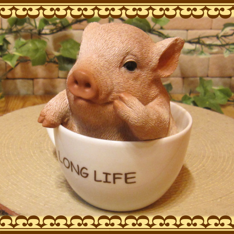  real . pig. ornament tea cup b- pig. objet d'art .... thing ornament garden veranda art 