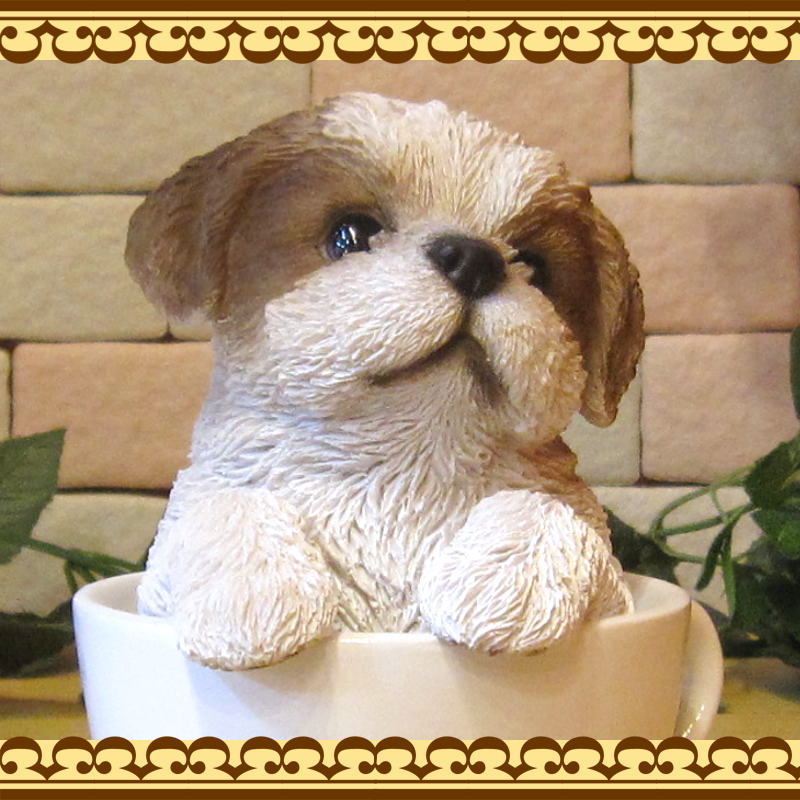 シーズー 置物 ティーカップドッグＡタイプ リアルな犬のオブジェ いぬのフィギュア ガーデニング イヌのインテリア 玄関先 陶器の画像6