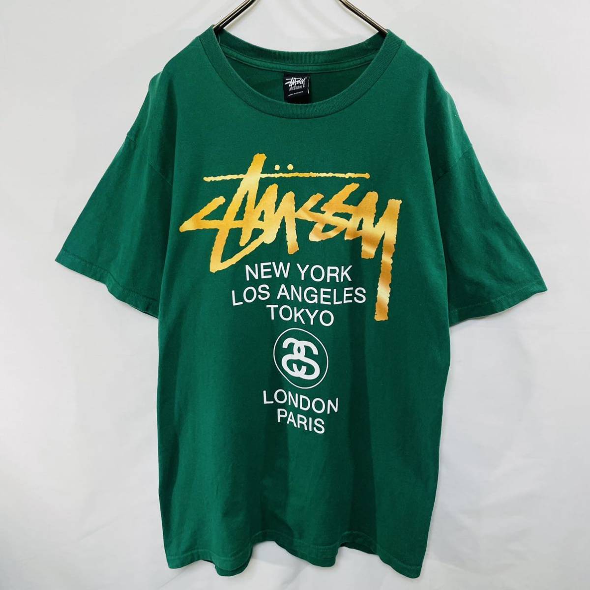 【レアカラー】 STUSSY ステューシー Tシャツ ワールドツアー 緑 美品 ワールドツアー プリントTシャツ 人気デザイン M_画像2